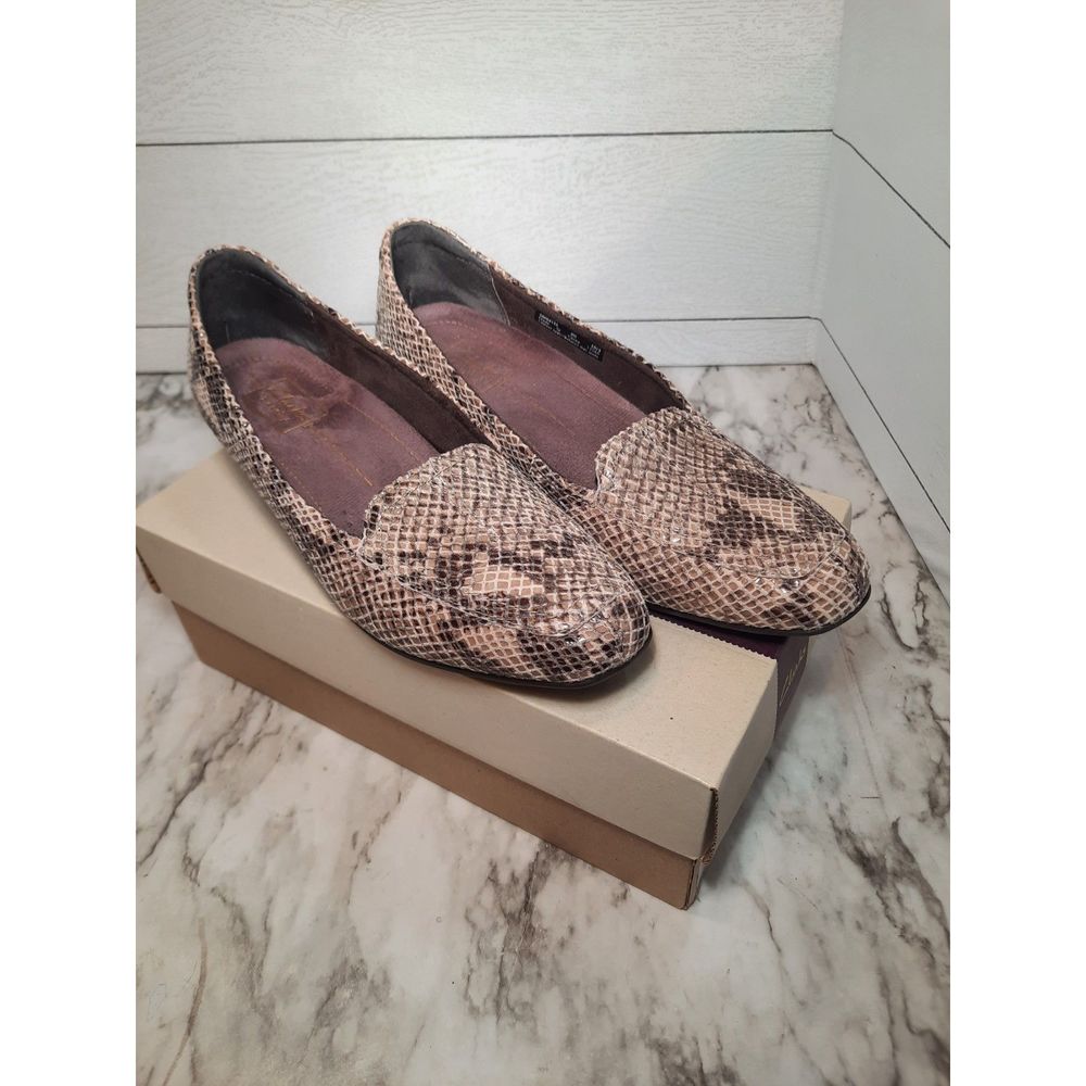 Clarks Women's Snake-Print Loafers in Beige and Brown